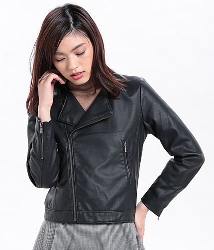 フェイクレザーノーカラーブルゾン