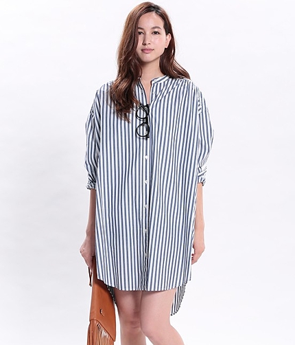 ワイドストライプロングシャツ