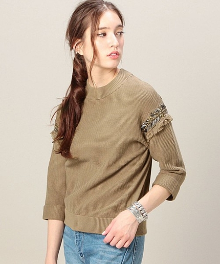 BY TORRAZZO DONNA ビジュー7分袖ニットプルオーバー