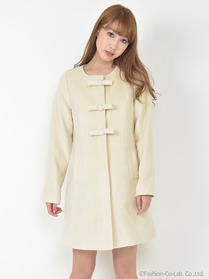 ノーカラーリボンコート