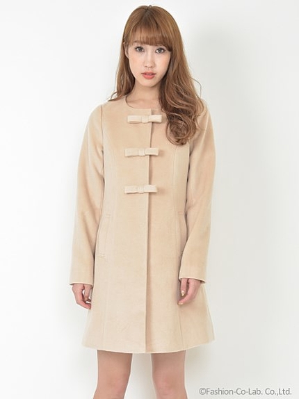 ノーカラーリボンコート