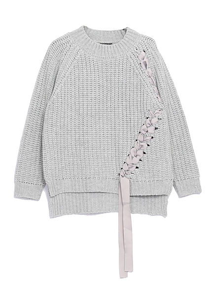 【CASUAL】レースアップケーブルニット