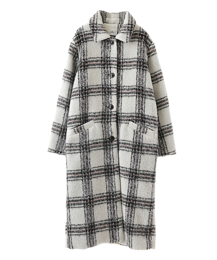 ステンカラーチェックロングコート