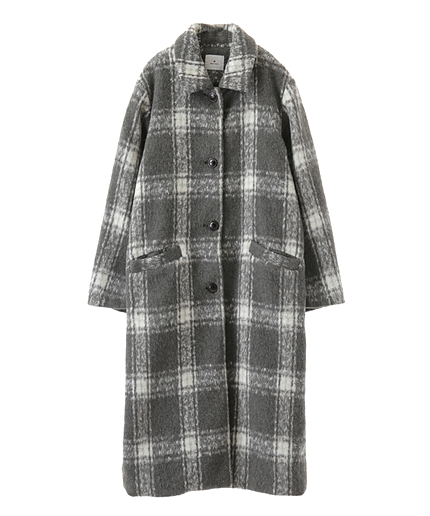 ステンカラーチェックロングコート