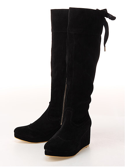 リボンレースアップロングブーツ