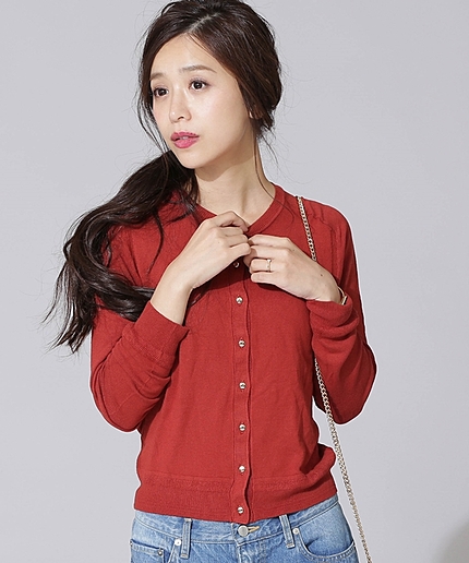 G釦 Crew neck cardigan