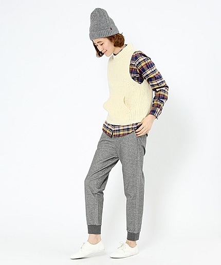 インレイツイル裏毛テーパードパンツ