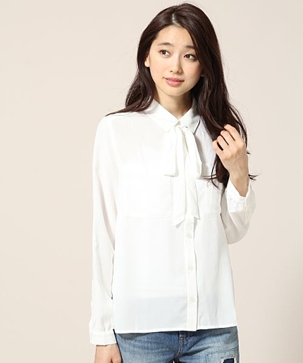 ジョーゼットボウタイブラウスロングスリーブ