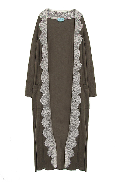 レース衿ロングニットカーデ