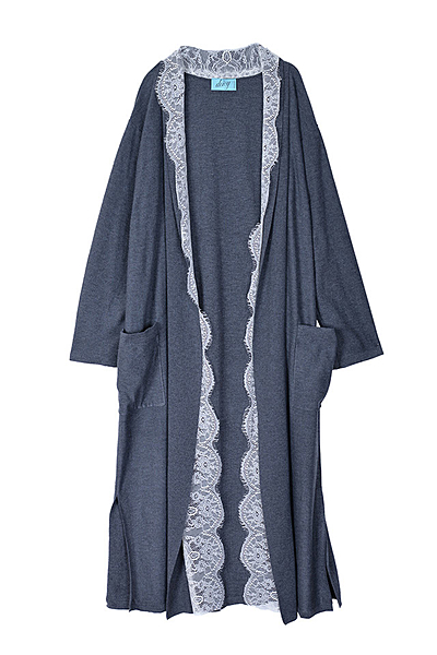 レース衿ロングニットカーデ