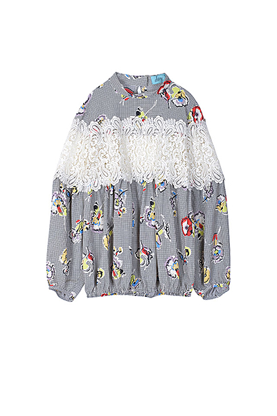 チェック花柄ブラウス