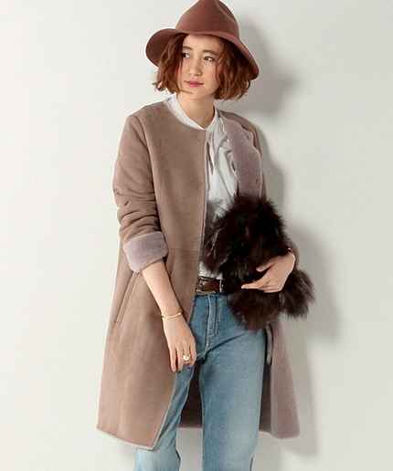 UBCE MOUTON ノーカラー コート