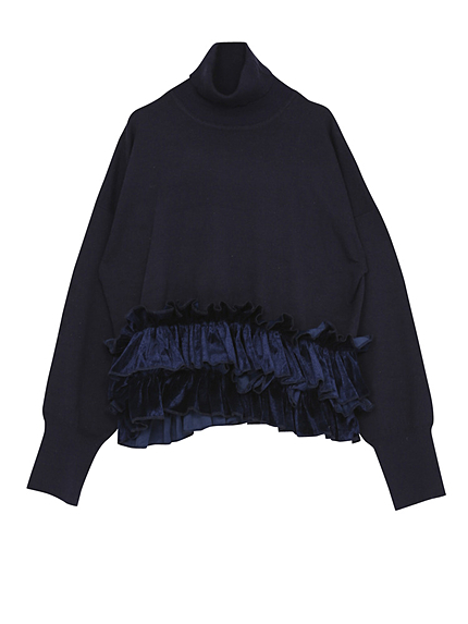 ベロアフリルタートルニット