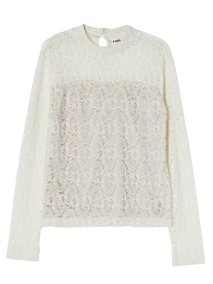 ハイネックレースロンT