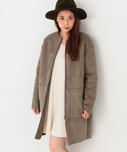 【予約】【展開店舗限定】フェイクムートンリバーシブルノーカラーコート/aeBC F/MOUTON RV N/C CT