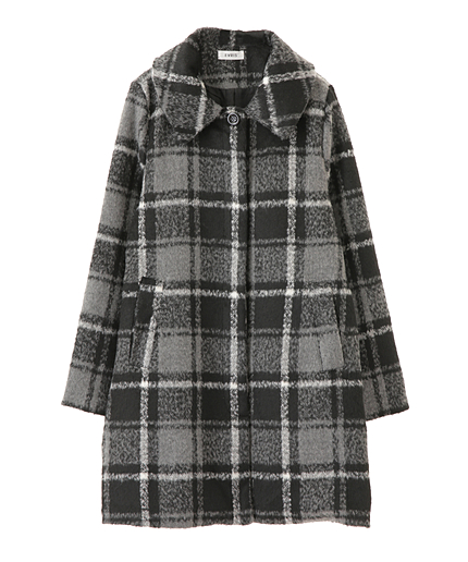 起毛チェックステンカラーコート