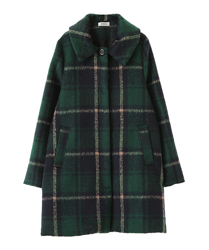 起毛チェックステンカラーコート