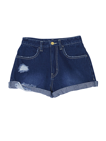 ハイウエストデニムダメージショートパンツ