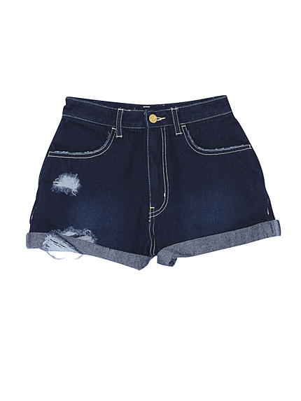 ハイウエストデニムダメージショートパンツ