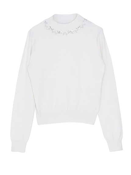 【DUO】 ビジュー付ハイネックニット