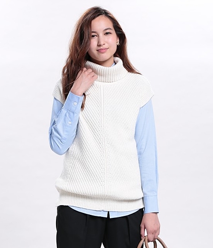 4者混畦編みニットベスト