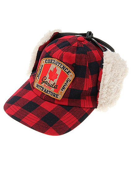カナダチェック耳当てキャップ