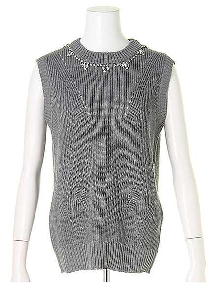 ビジューネックニットベスト