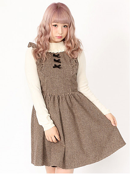 3つリボン肩フリル千鳥JSK