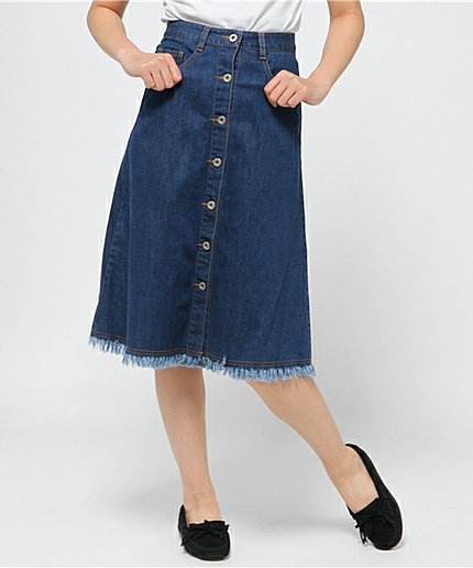 【展開店舗限定】前ボタンデニムスカート（コバルト）/aeBC ﾏｴB 5POC DNM SK75