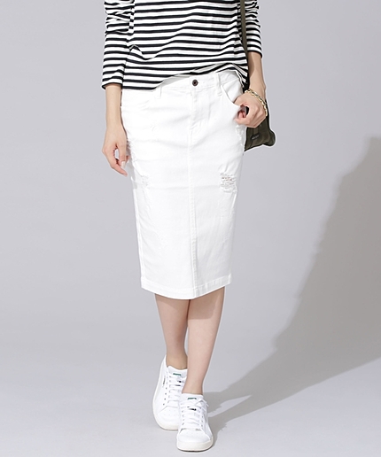 ミモレ丈ダメージデニムスカート