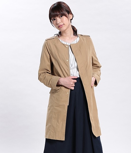 綿ナイロンノーカラーコート