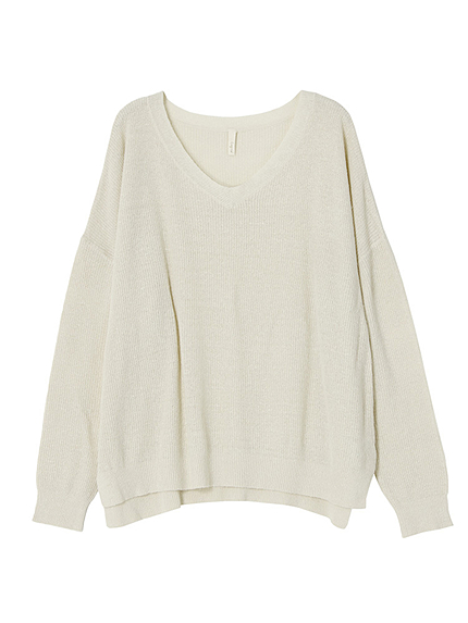 Vネックシルクネップニット