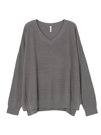 Vネックシルクネップニット
