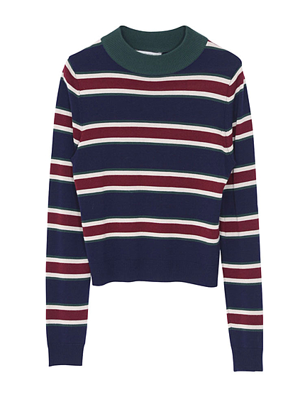 マルチボーダーハイネックニット