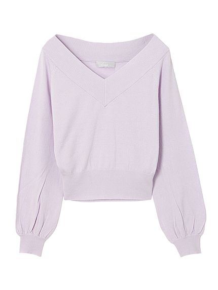 【W】VネックオフショルニットTOPS