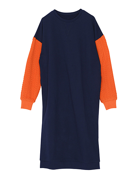 袖ニットスウェットワンピース