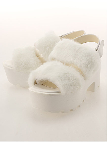 フェイクファー厚底サンダル