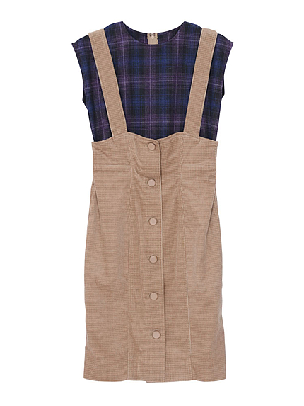 【dazzlin】チェックコーデュロイドッキングワンピース