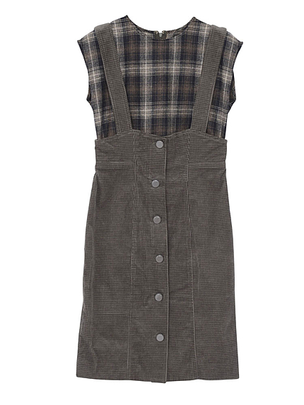【dazzlin】チェックコーデュロイドッキングワンピース