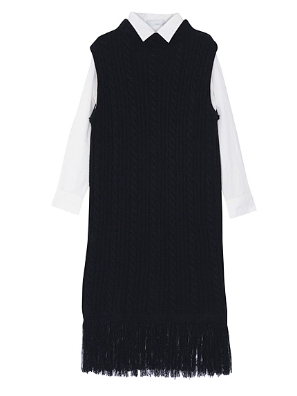 【W】シャツレイヤードベストワンピース