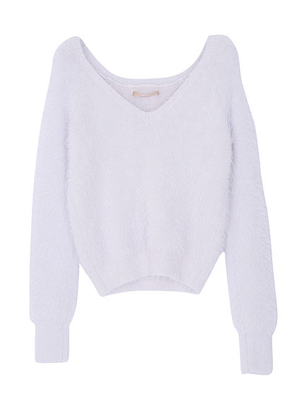 【W】シャギーVネックニットトップス