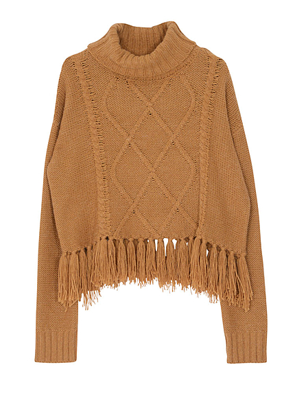 【W】フリンジケーブルニット