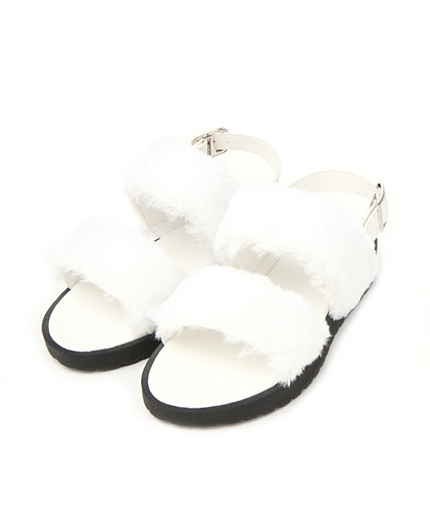 フェイクファーフラットサンダル