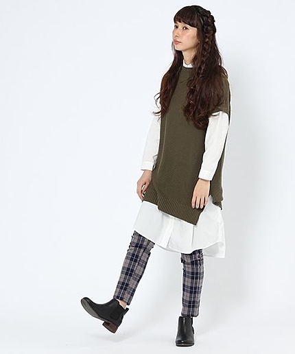 アクリルコットンガーター編みロングベスト