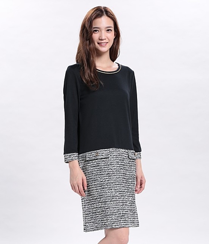 【WEB限定サイズ40】ニットツィード切替ワンピース