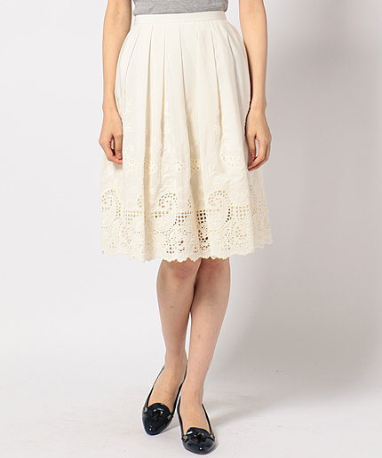 ペイズリーエンブロイダリー タックフレアスカート