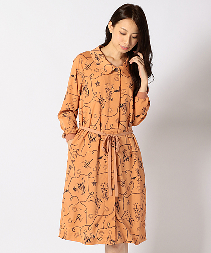 フラットカラー前開きワンピース