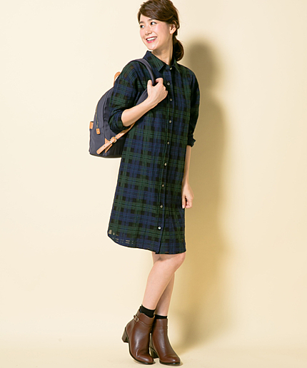 ドビーシャドーチェックタータン シャツワンピース