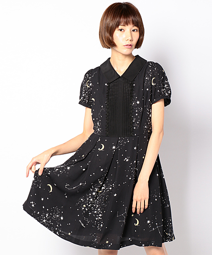 スターチャートプリント 襟付きワンピース