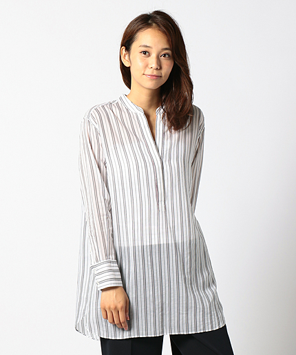 カンジョリシルクコットンストライプ チュニックシャツ